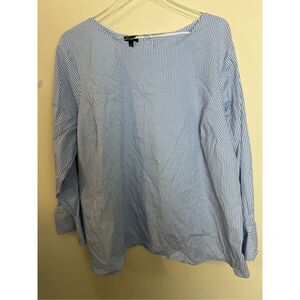 Talbots Everyday Stretch Poplin Long Sleeve Blue White Stripe Bow On Cuff 3X